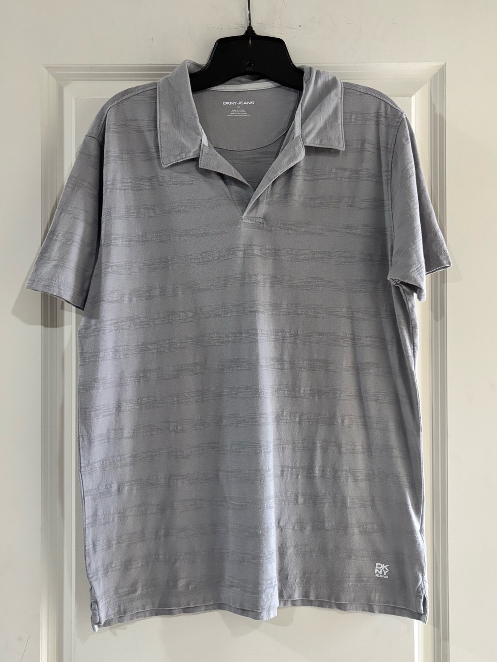 Dkny Men’s Gray Polo Shirt with Subtle Stripe Texture